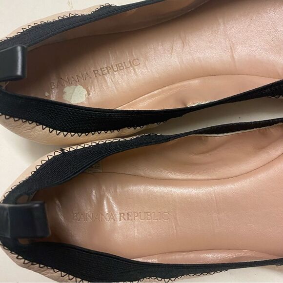 Banana Republic leather tan black cap toe classic Ballet Flats comfort shoes 9.5 - Picture 8 of 9